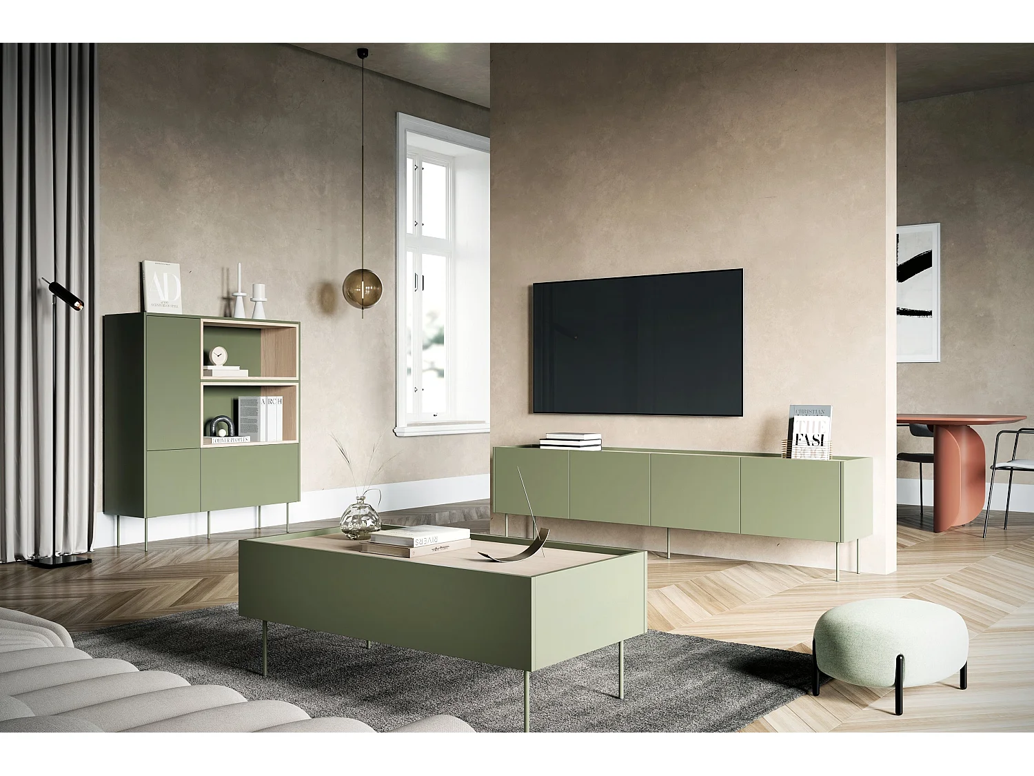 TV-meubel 4 deuren 1 lade met metalen voet 220x60 cm