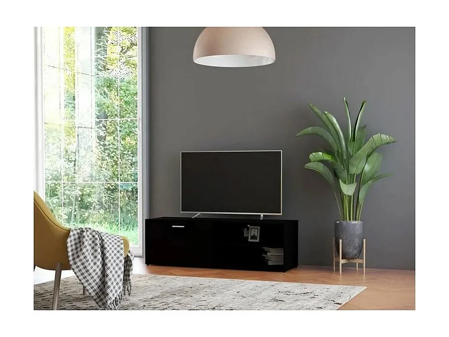 Meuble TV 1 porte 2 niches bois noir Issero 120cm