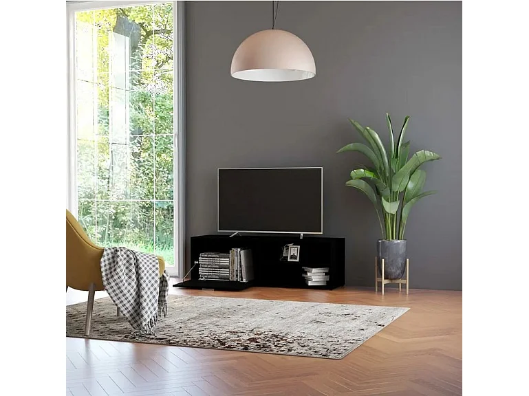 Meuble TV 1 porte 2 niches bois noir Issero 120cm