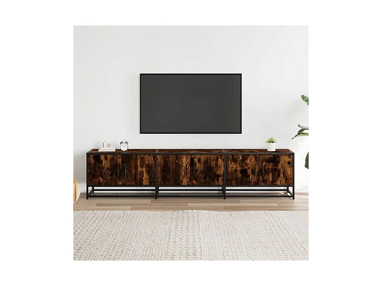 Meuble TV chêne fumé 180x35x41 bois d'ingénierie