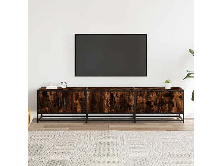 Meuble TV chêne fumé 180x35x41 bois d'ingénierie