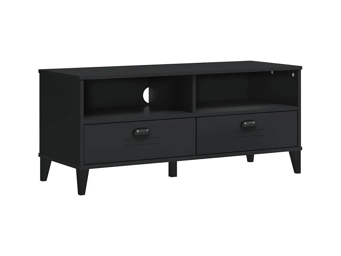 Meuble TV VIKEN noir bois de pin solide