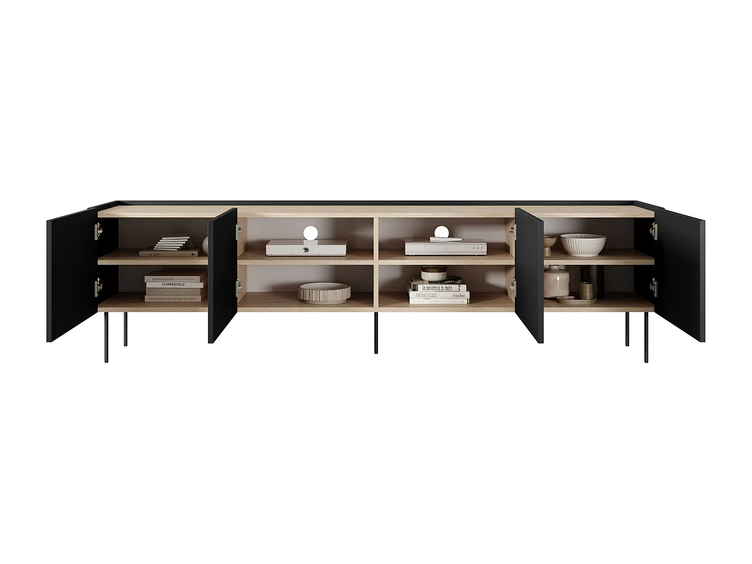 TV-meubel 4-deurs met metalen voet 220x60 cm