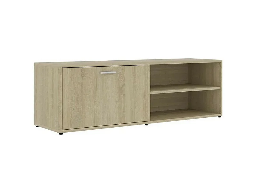 Meuble TV 1 porte 2 niches bois chêne clair Issero 120cm