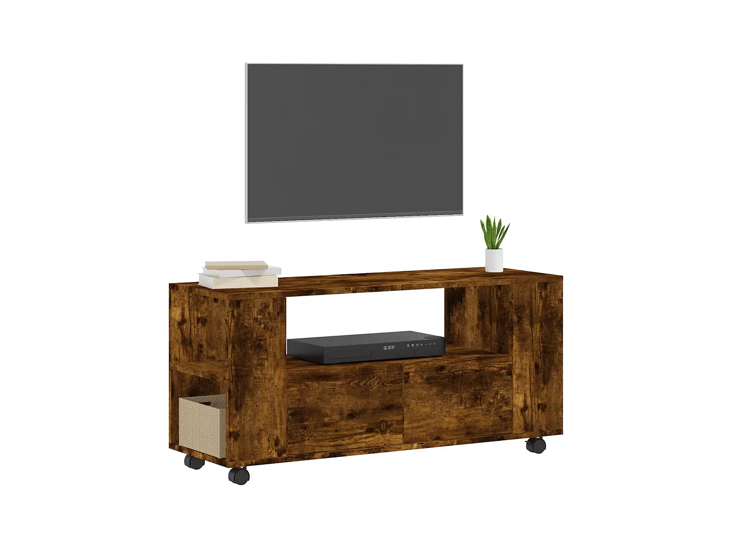 Meuble TV chêne fumé 102x34,5x43 bois d'ingénierie