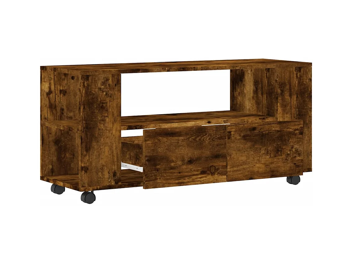 Meuble TV chêne fumé 102x34,5x43 bois d'ingénierie