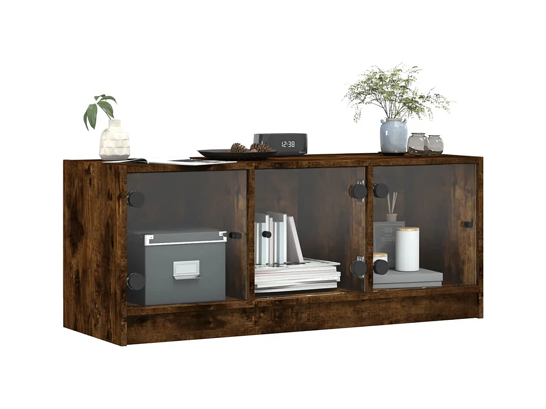 Meuble TV avec portes en verre chêne fumé 102x37x42
