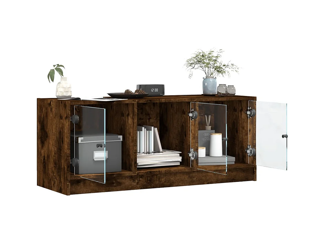 Meuble TV avec portes en verre chêne fumé 102x37x42