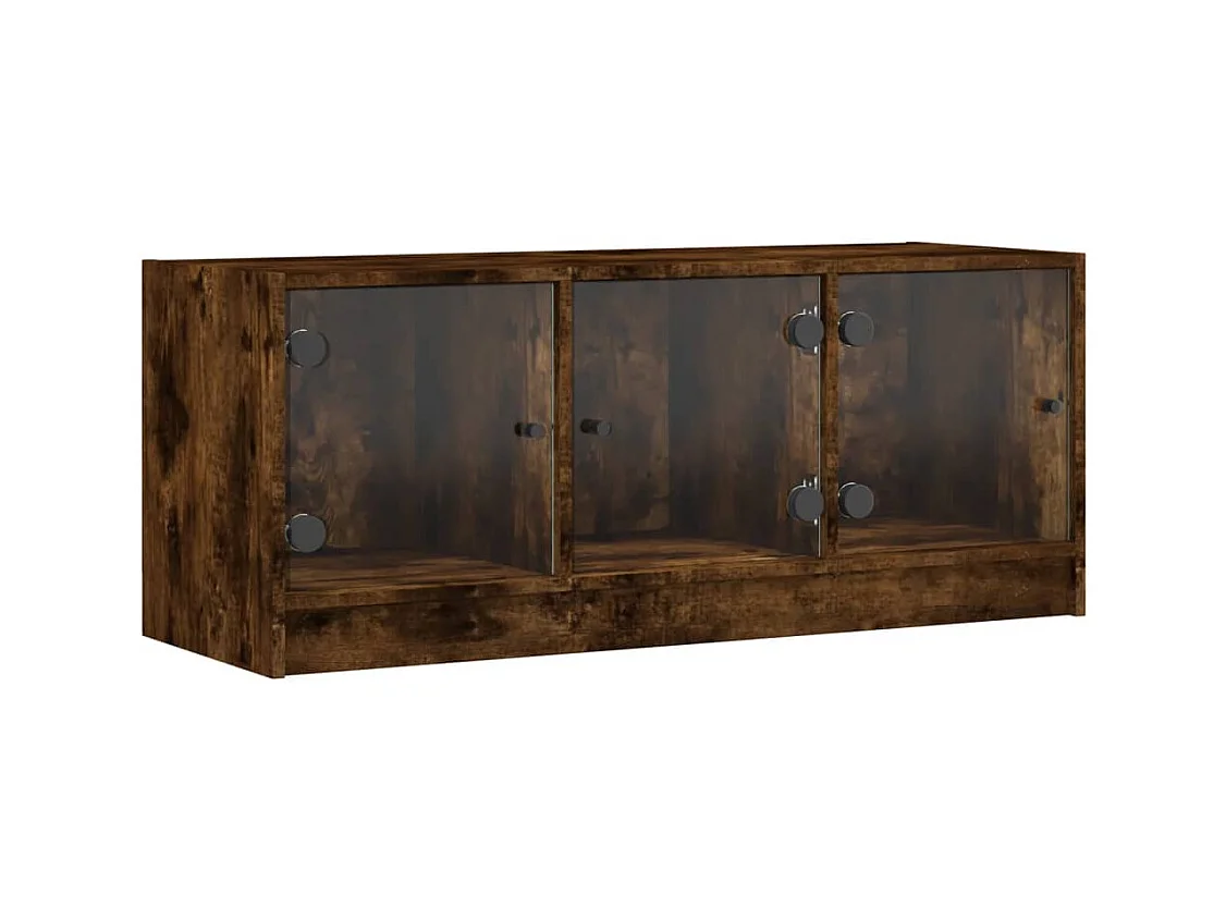 Meuble TV avec portes en verre chêne fumé 102x37x42