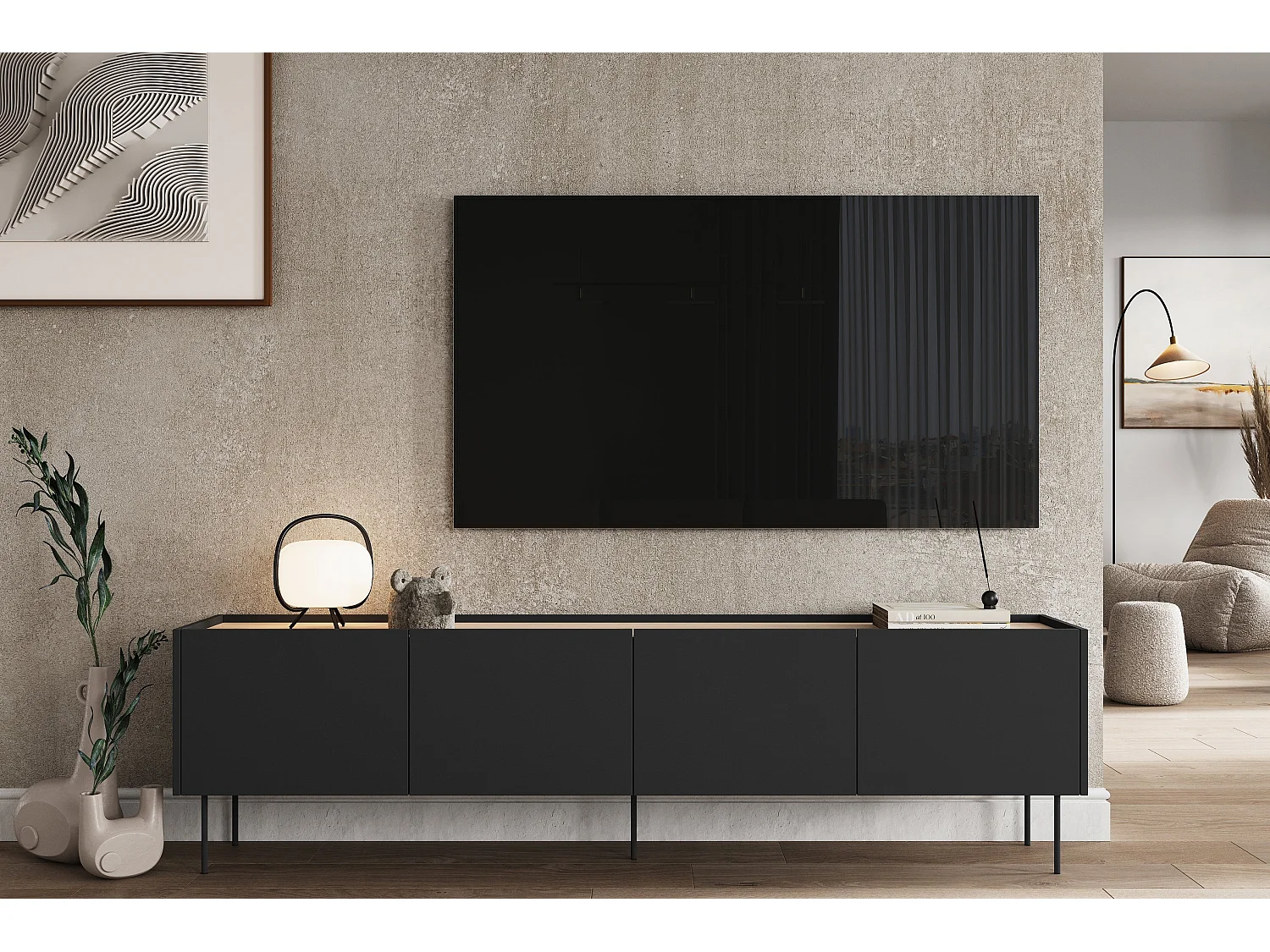 TV-meubel 4 deuren 1 lade met metalen voet 220x60 cm