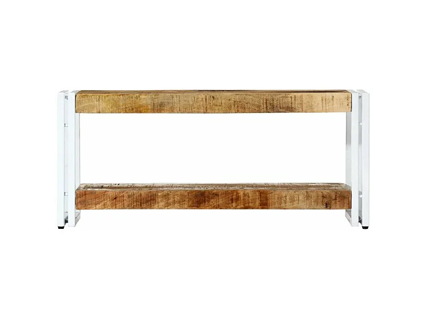 Meuble TV manguier massif clair et métal blanc Sytra L 90