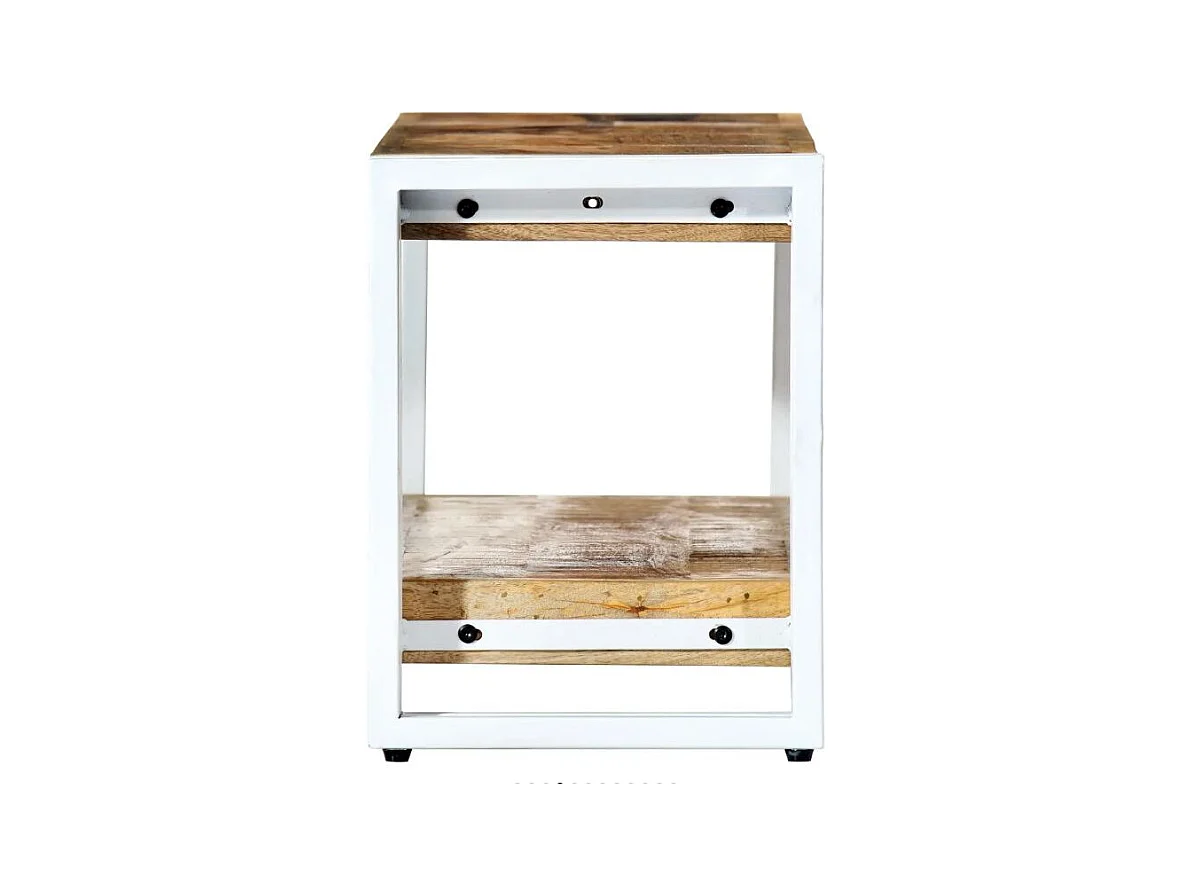 Meuble TV manguier massif clair et métal blanc Sytra L 90