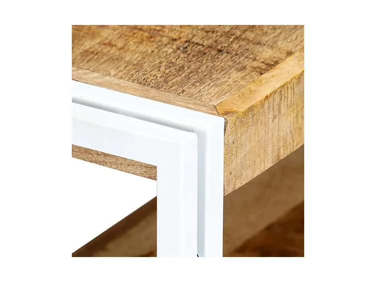 Meuble TV manguier massif clair et métal blanc Sytra L 90