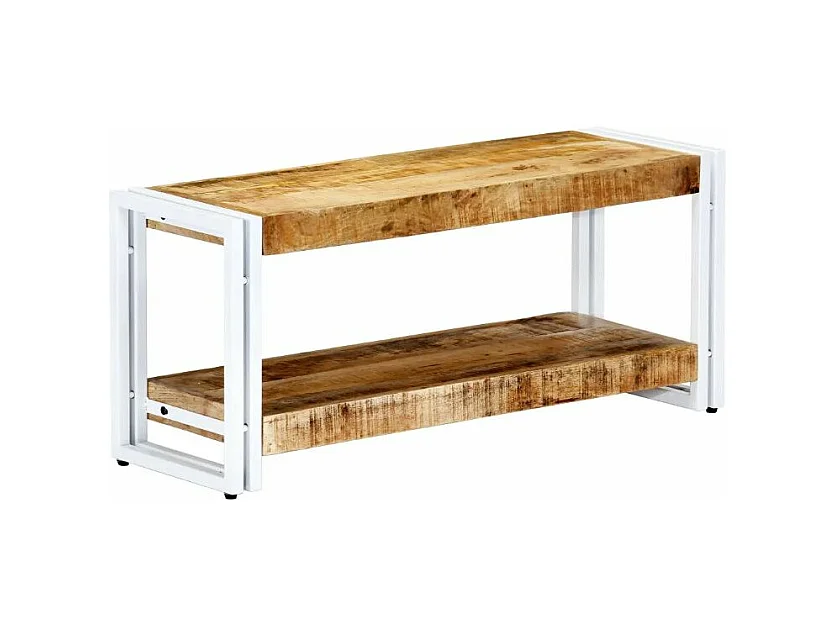 Meuble TV manguier massif clair et métal blanc Sytra L 90
