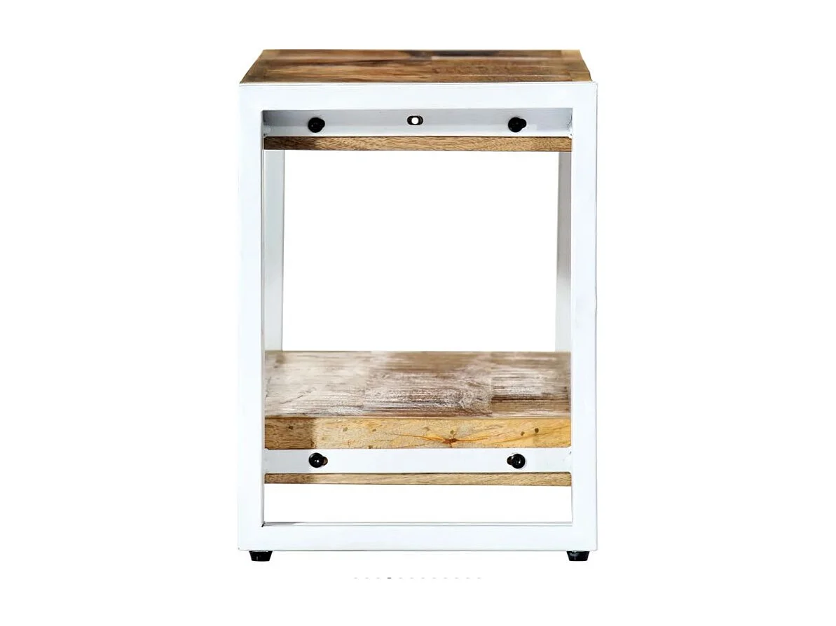 Meuble TV manguier massif clair et métal blanc Sytra L 90