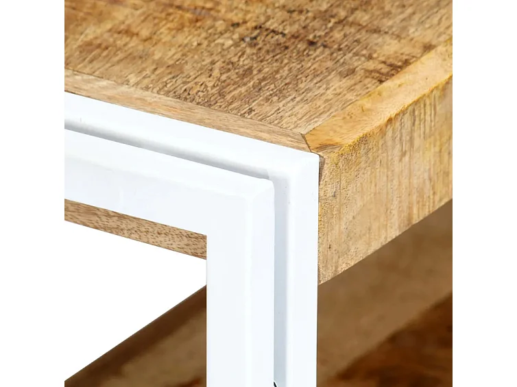 Meuble TV manguier massif clair et métal blanc Sytra L 90