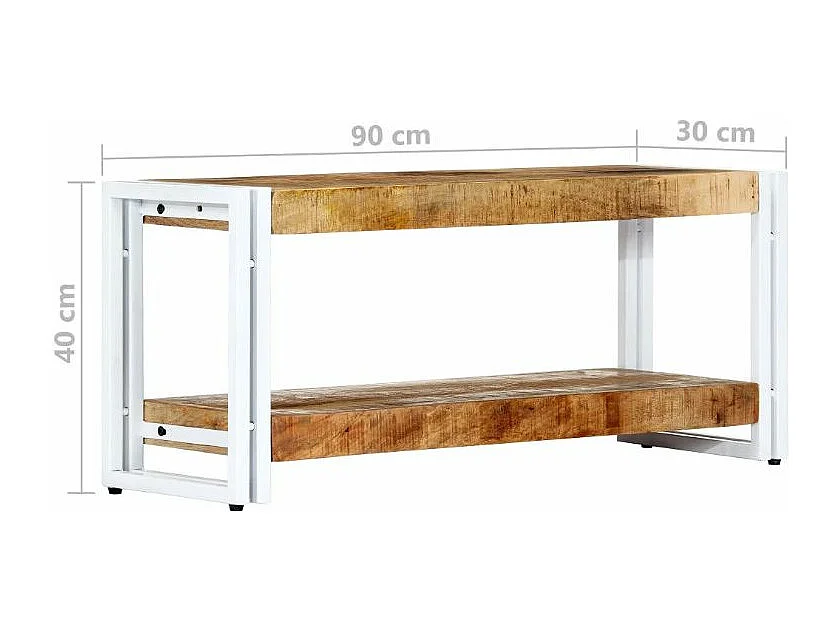 Meuble TV manguier massif clair et métal blanc Sytra L 90