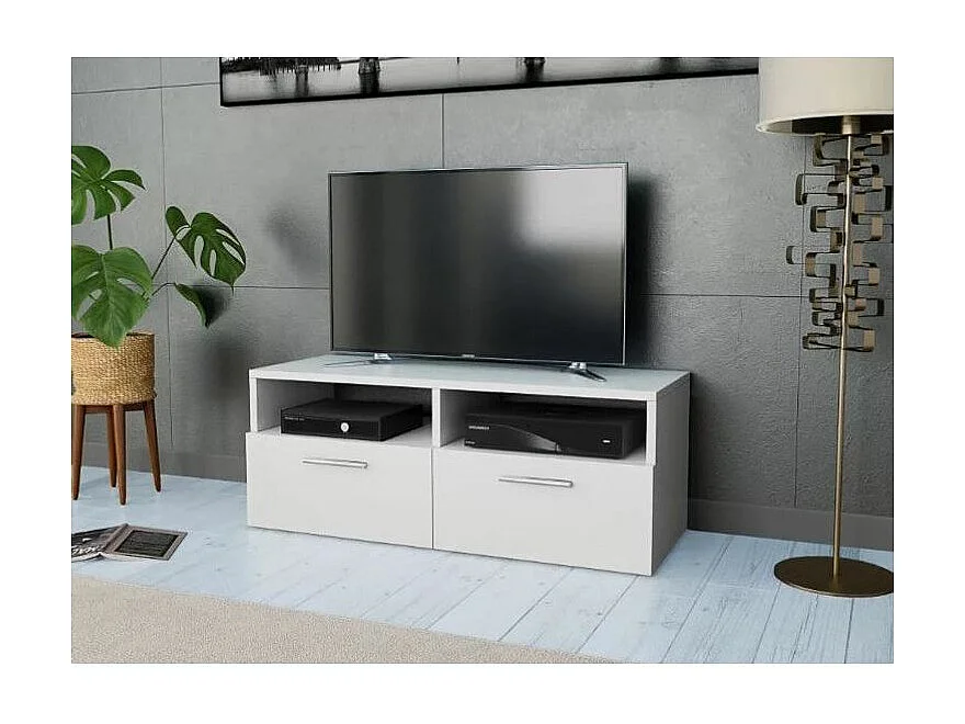 Meuble TV 2 portes 2 niches bois blanc Chickie L95xH36xP35