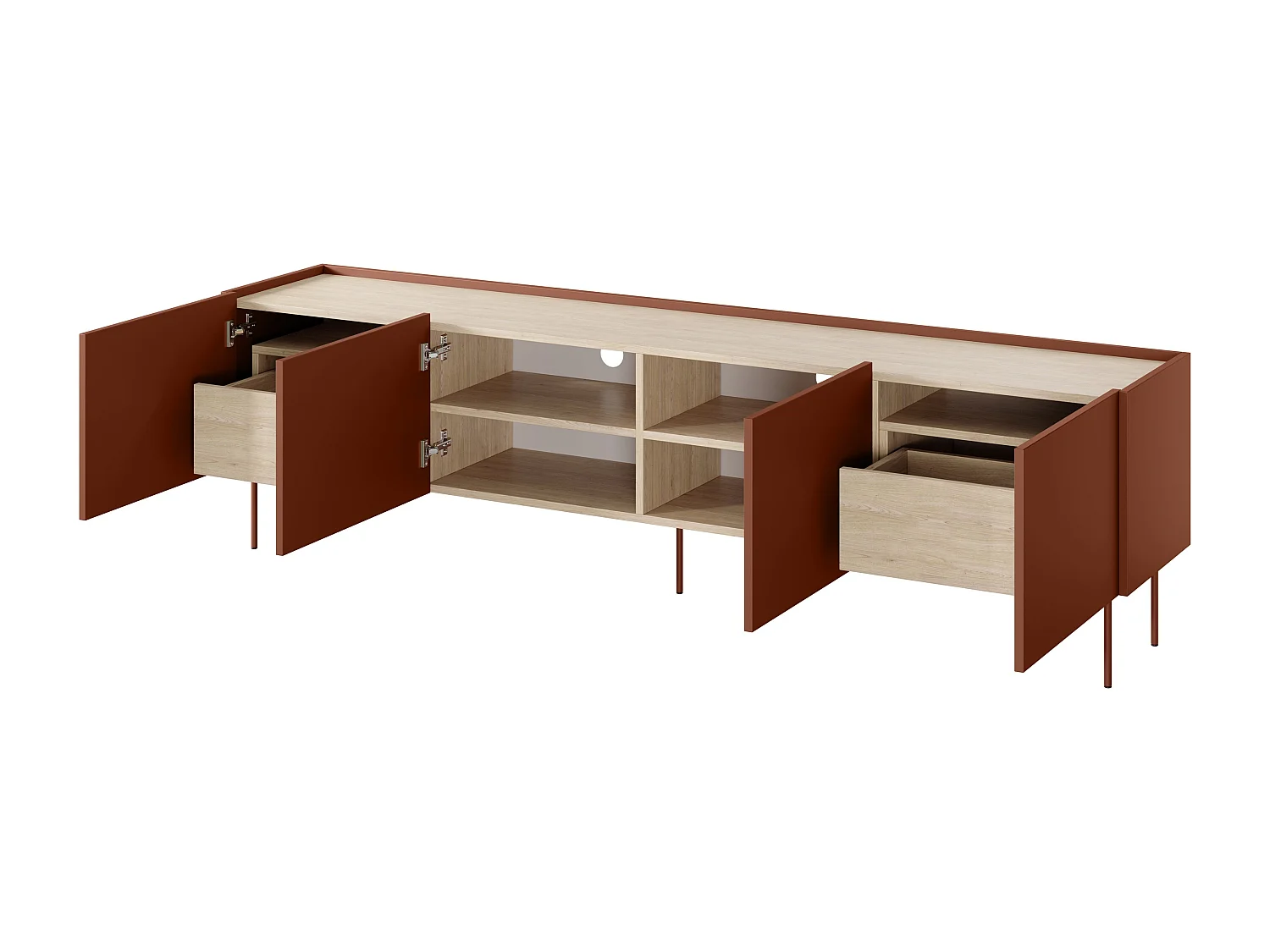 Móvel TV 4 portas 2 gavetas com pé metálico 220x60 cm