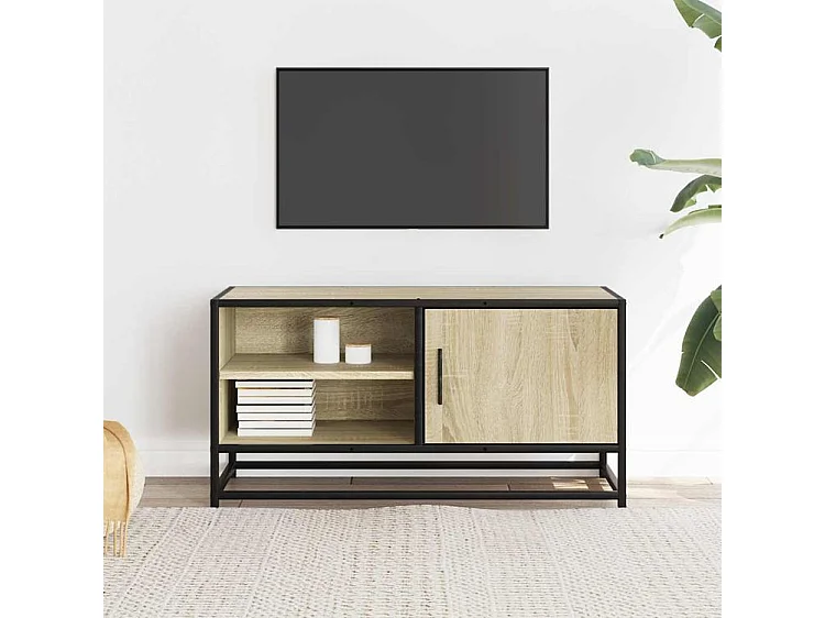Meuble TV chêne sonoma 80x34,5x40 bois d'ingénierie et métal