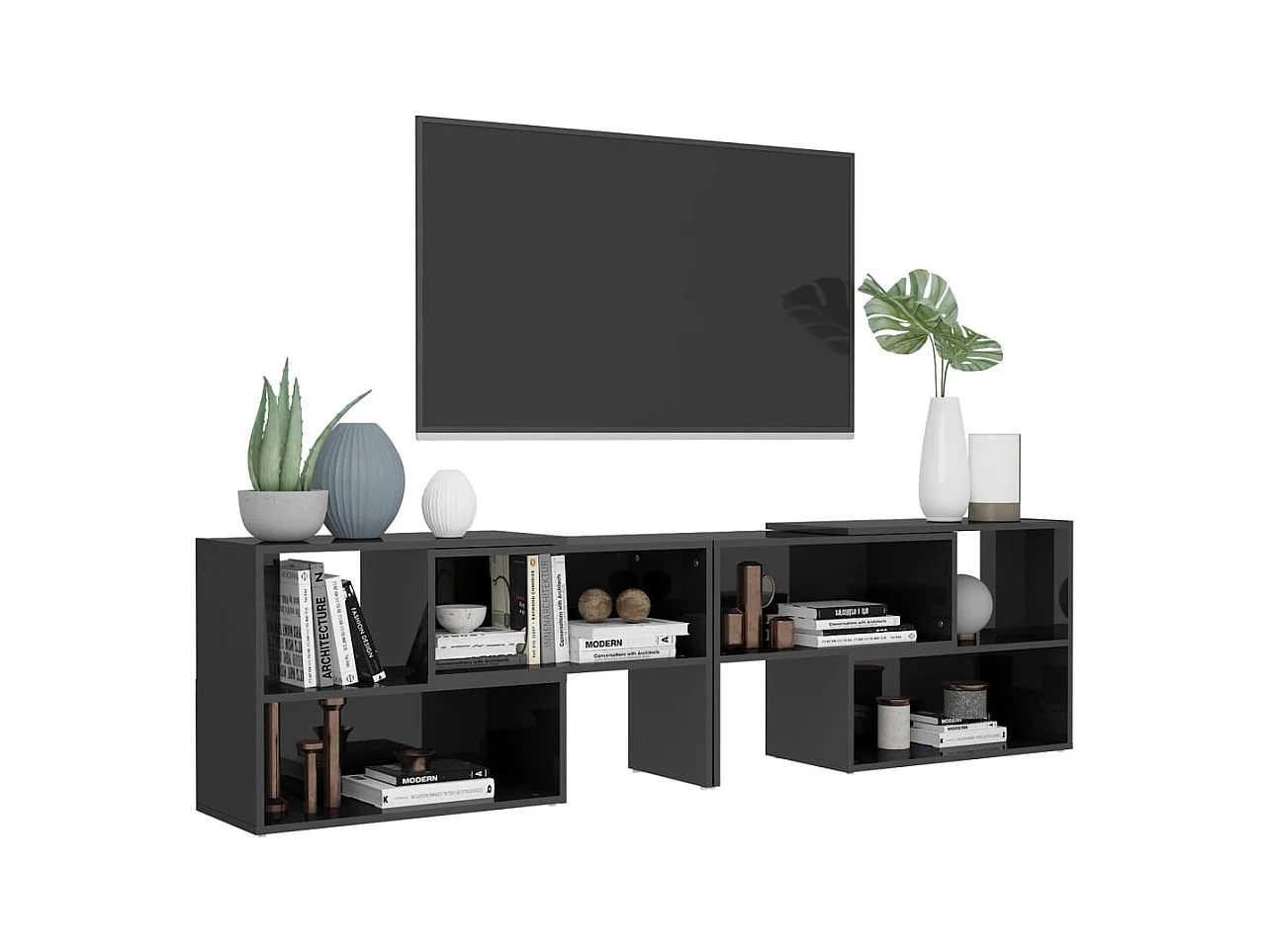 Meuble TV Gris brillant 149x30x52