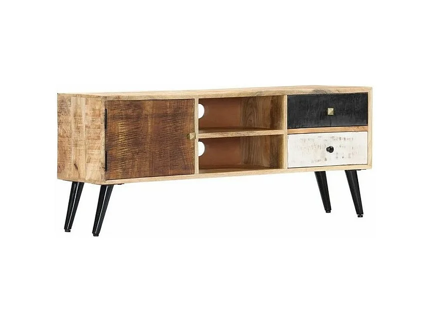 Meuble TV 1 porte 2 tiroirs manguier massif clair Sito 115cm