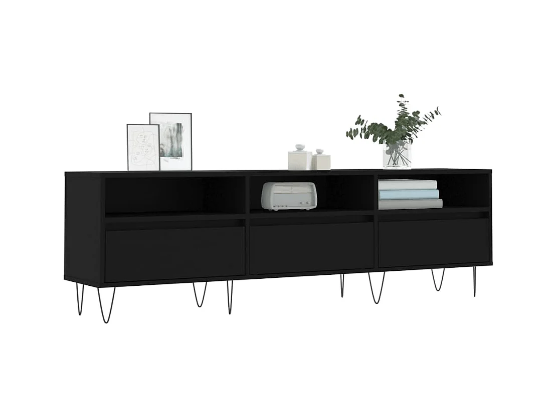 Meuble TV noir 150x30x44,5 bois d'ingénierie