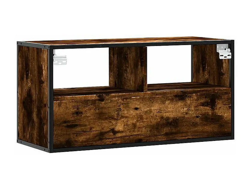 Meuble TV chêne fumé 80x31x39,5 bois d'ingénierie et métal