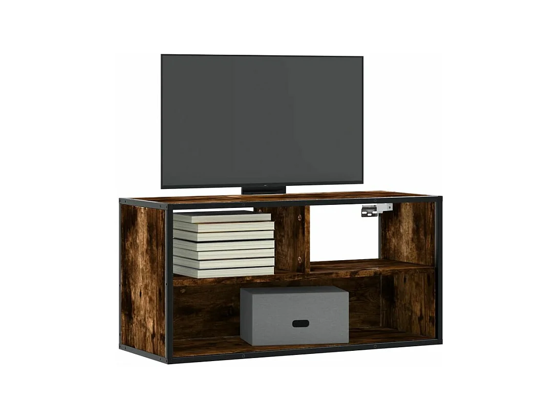 Meuble TV chêne fumé 80x31x39,5 bois d'ingénierie et métal