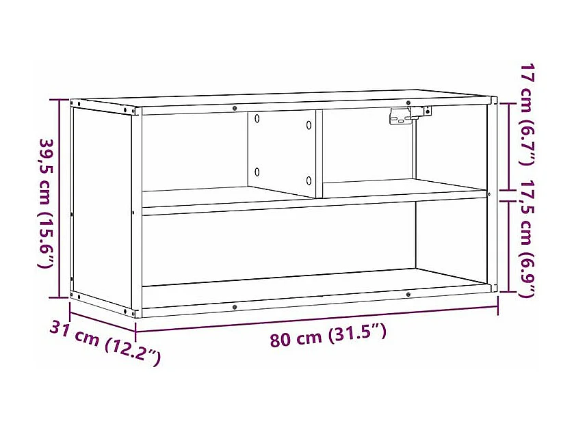 Meuble TV chêne fumé 80x31x39,5 bois d'ingénierie et métal