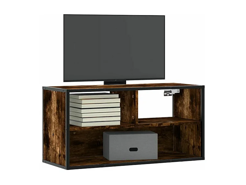 Meuble TV chêne fumé 80x31x39,5 bois d'ingénierie et métal