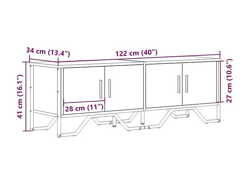 Meuble TV sonoma gris 122x34x41 bois d'ingénierie