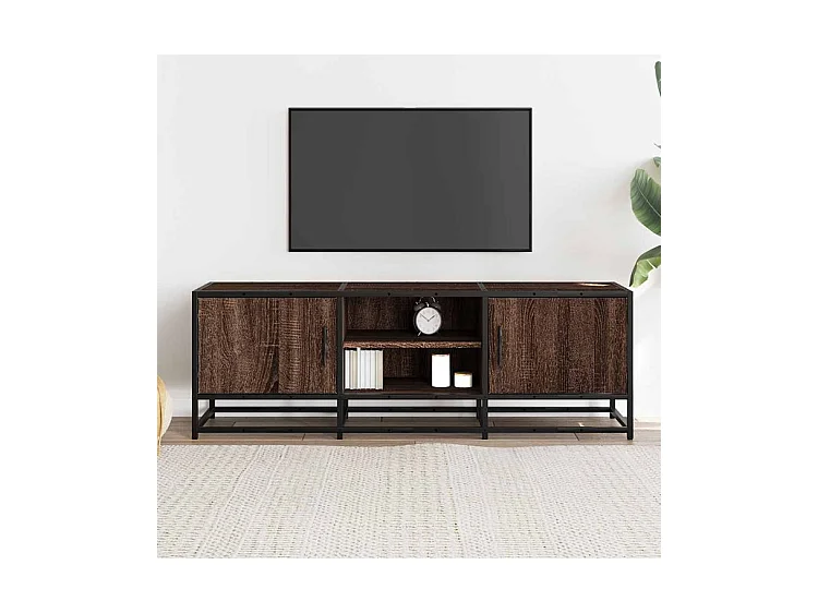 Meuble TV chêne marron 120x35x41 bois d'ingénierie et métal