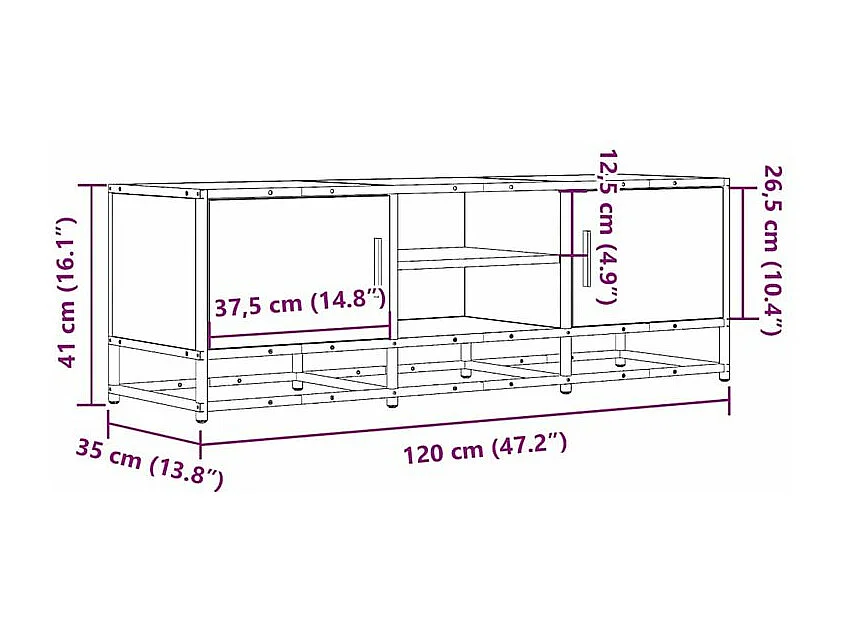 Meuble TV chêne marron 120x35x41 bois d'ingénierie et métal