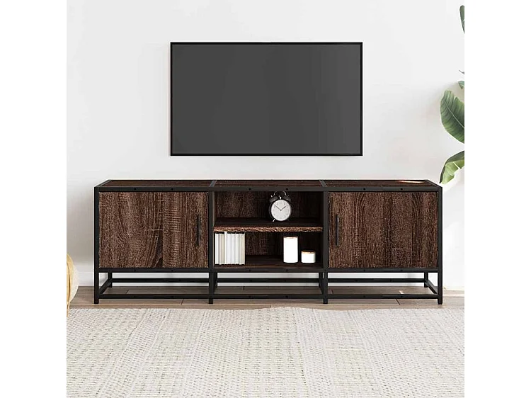 Meuble TV chêne marron 120x35x41 bois d'ingénierie et métal