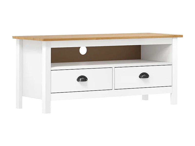 Meuble TV Hill Range Blanc 110x40x47 Bois de pin solide 2