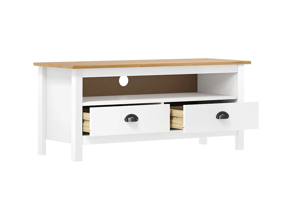 Meuble TV Hill Range Blanc 110x40x47 Bois de pin solide 2
