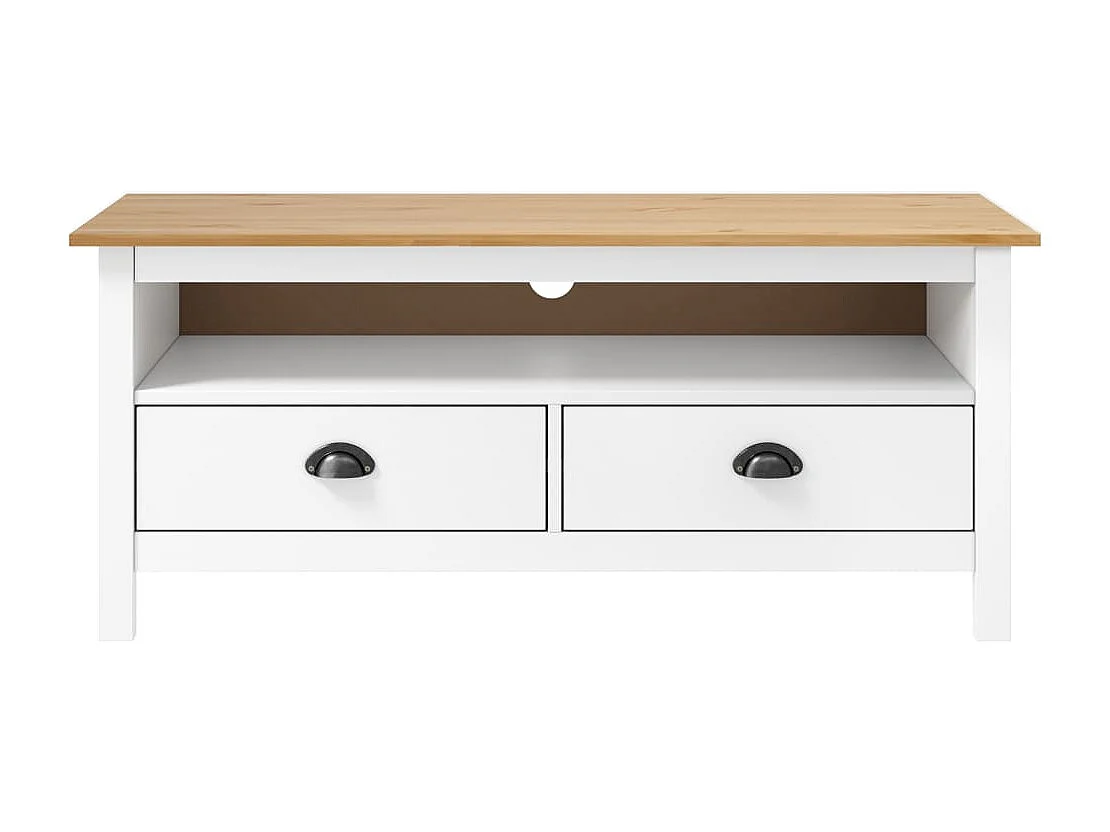 Meuble TV Hill Range Blanc 110x40x47 Bois de pin solide 2
