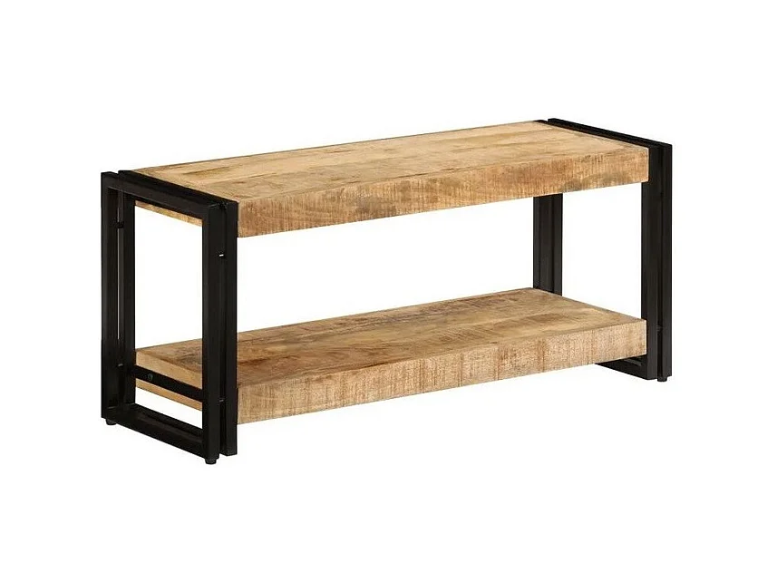 Meuble TV manguier massif clair et métal noir Hozi 90cm