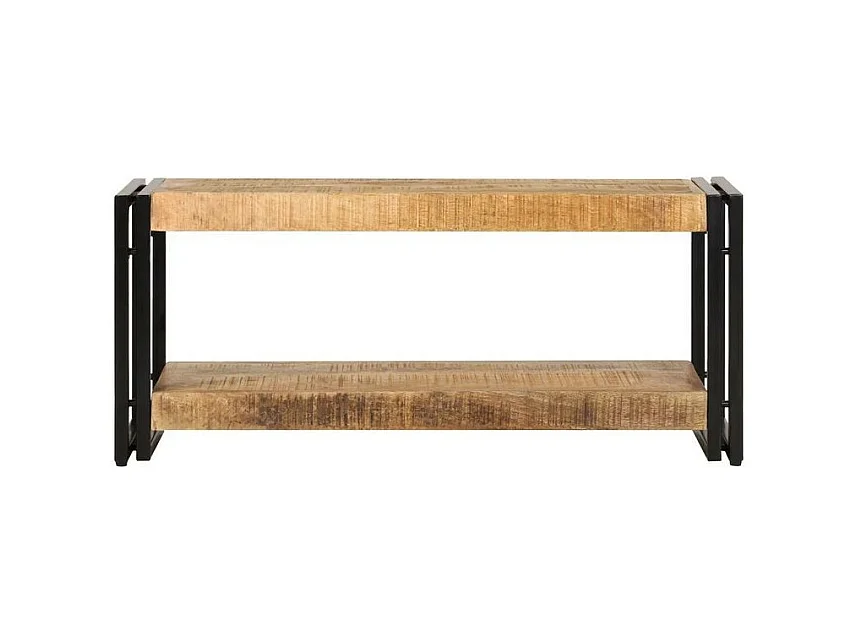 Meuble TV manguier massif clair et métal noir Hozi 90cm