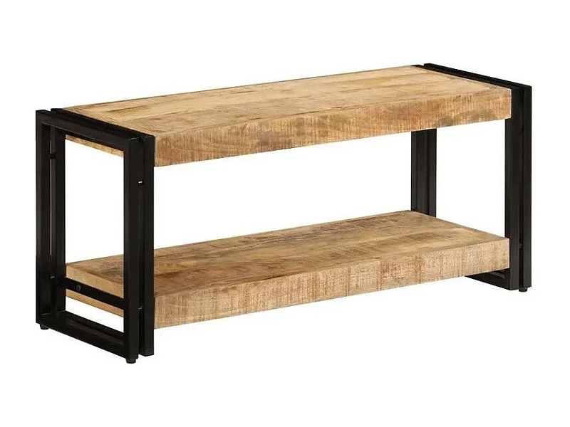 Meuble TV manguier massif clair et métal noir Hozi 90cm