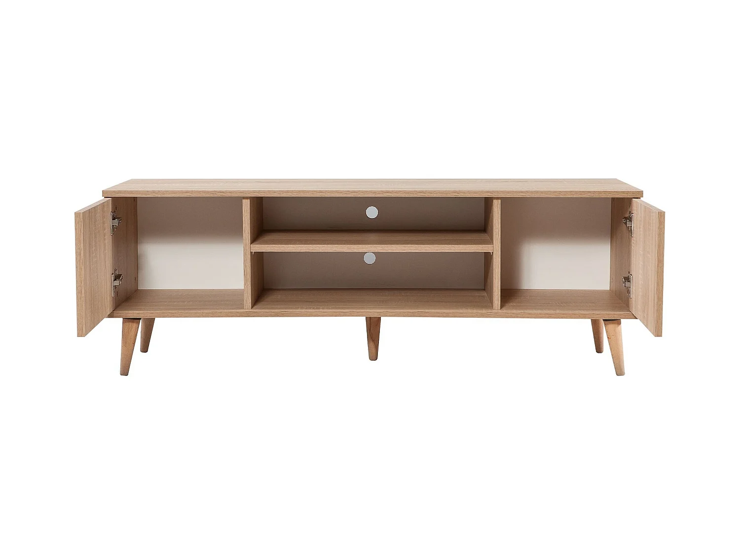 Meuble TV en bois clair à lamelles avec niche Kiza 726