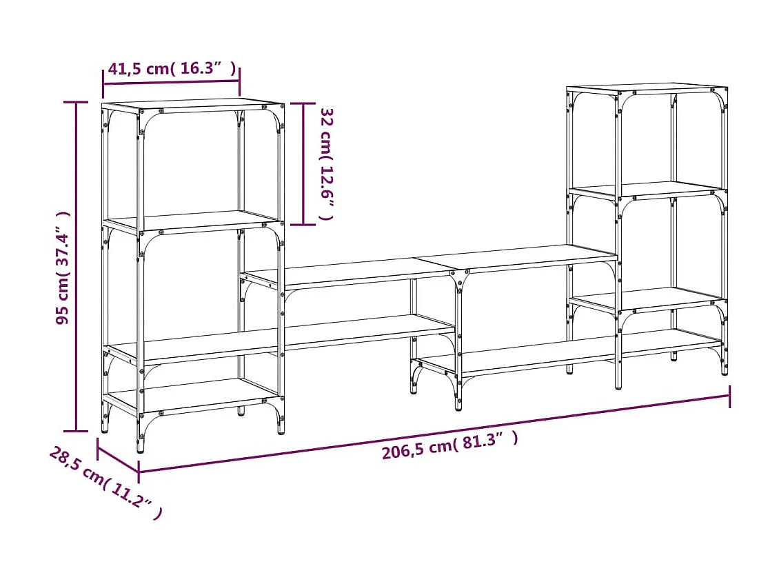 Meuble TV sonoma gris 206,5x28,5x95 bois d'ingénierie