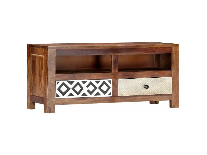 Meuble TV 2 tiroirs sesham massif foncé Balima