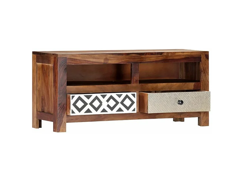 Meuble TV 2 tiroirs sesham massif foncé Balima