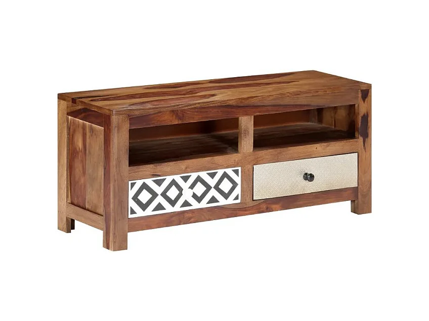 Meuble TV 2 tiroirs sesham massif foncé Balima