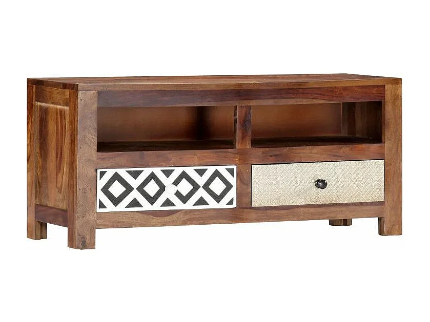 Meuble TV 2 tiroirs sesham massif foncé Balima