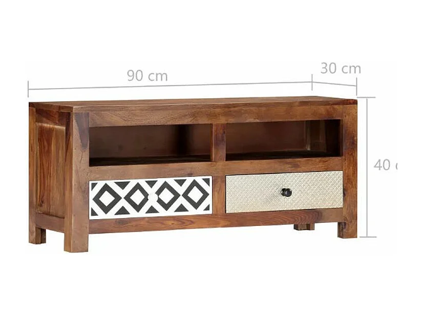 Meuble TV 2 tiroirs sesham massif foncé Balima