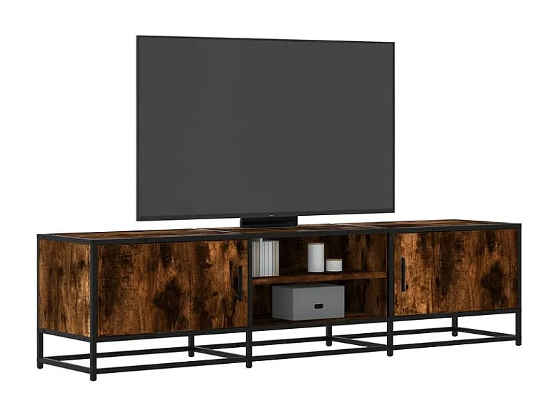 Meuble TV chêne fumé 160x35x41 bois d'ingénierie et métal