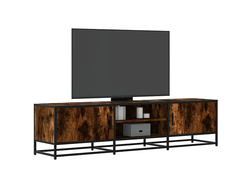 Meuble TV chêne fumé 160x35x41 bois d'ingénierie et métal